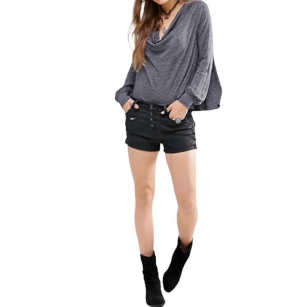 FREE PEOPLE Gray/Metallic Silver DrapeNeck Top Size M NEW